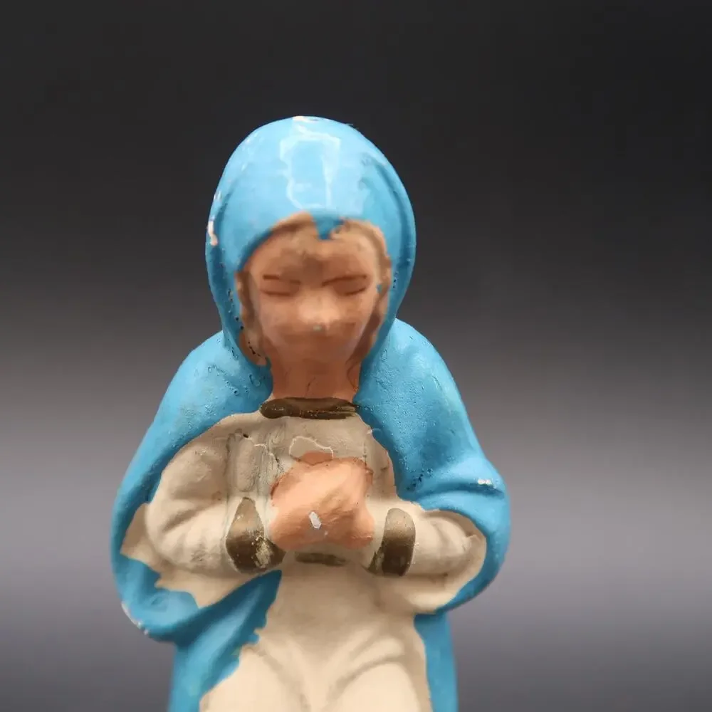 Virgin Mary Nativity Figure 4 1/2 in Hand Painted Plaster Vintage Christmas